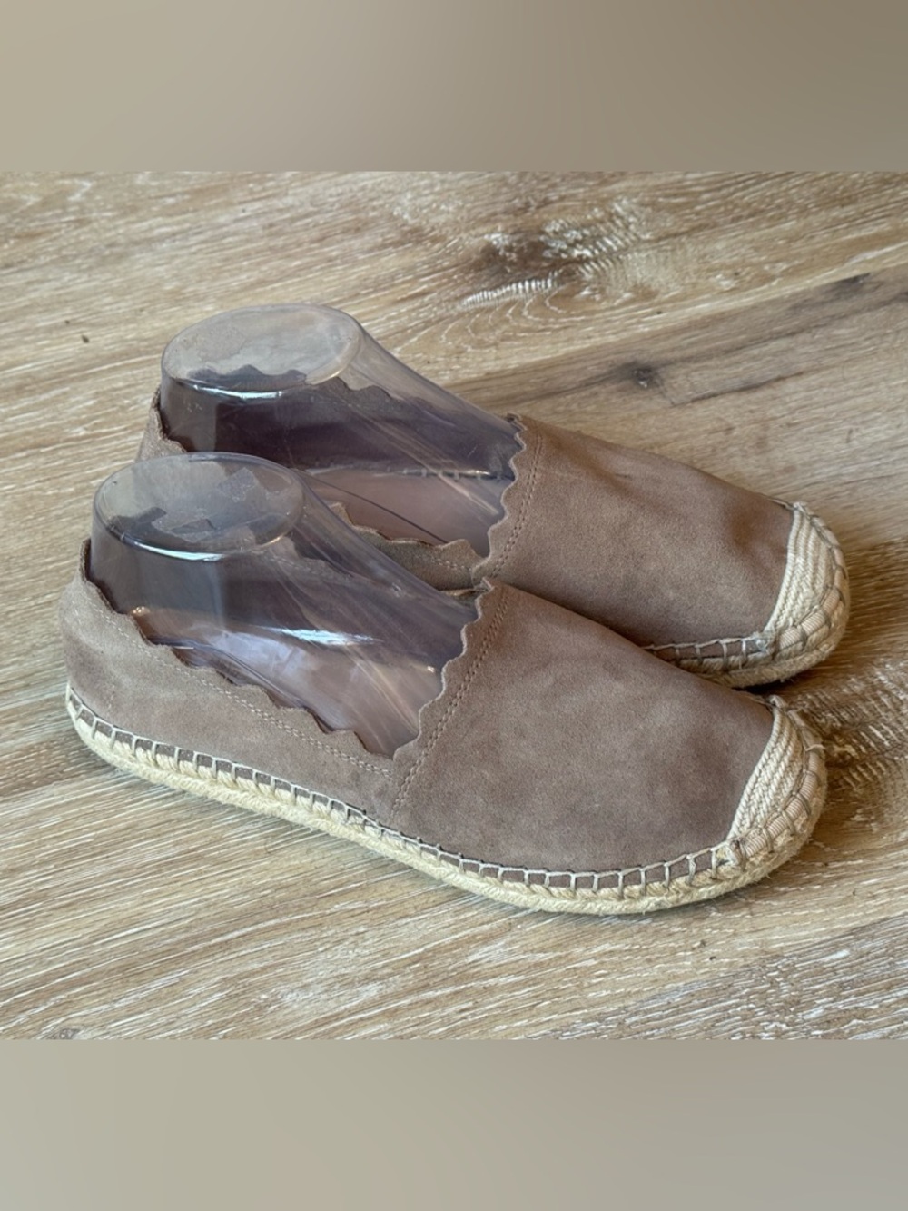 Steve Madden Breanna Taupe Scalloped Suede Espadrille Slip-Ons Size 8.5